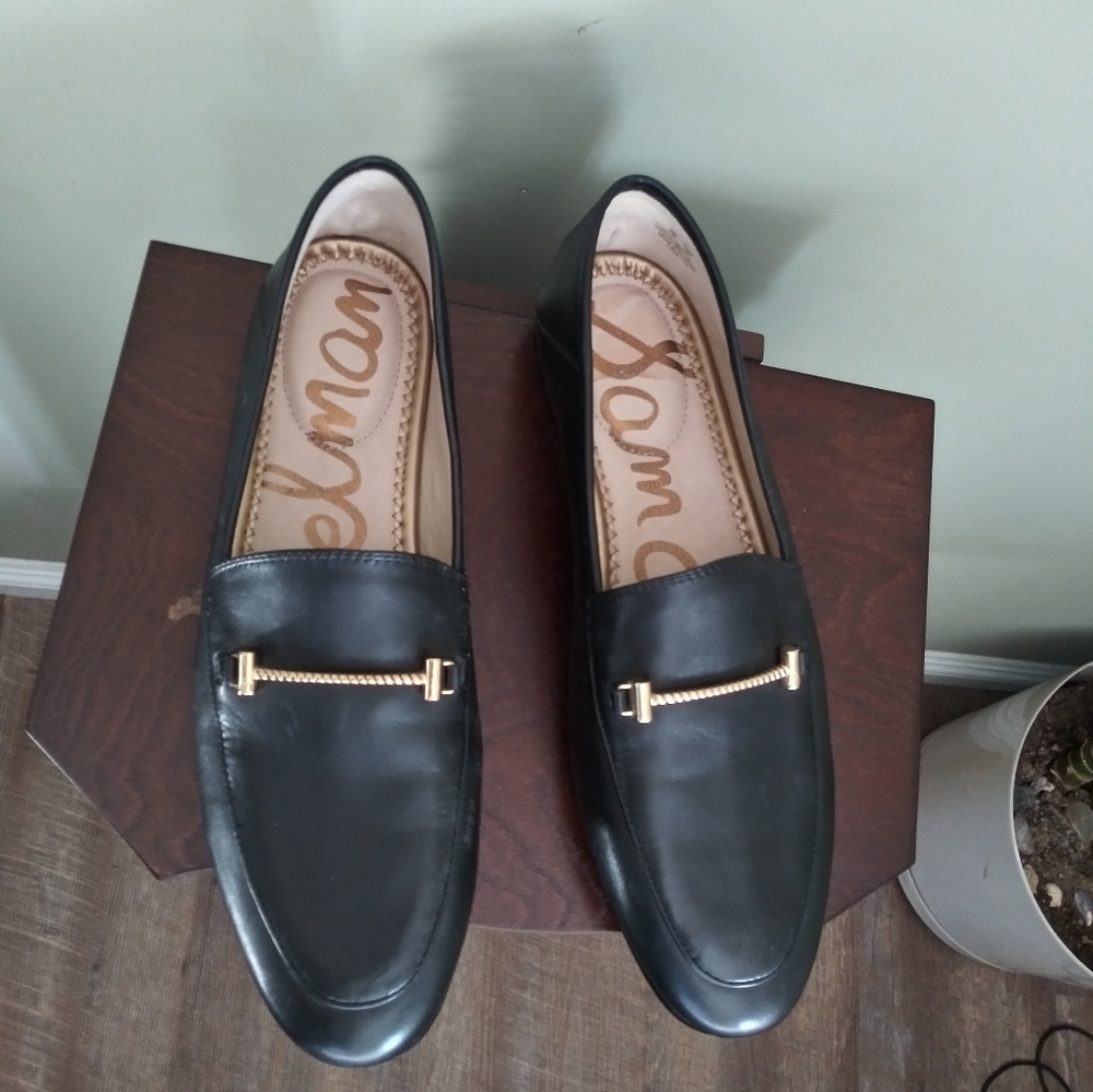 Sam Edelman Lior Loafer Black Leather Gold Horse Bit Almond Toe Women's Size 8